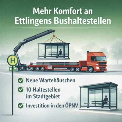 Neue Wartehäuschen erhöhen Komfort an Ettlinger Bushaltestellen